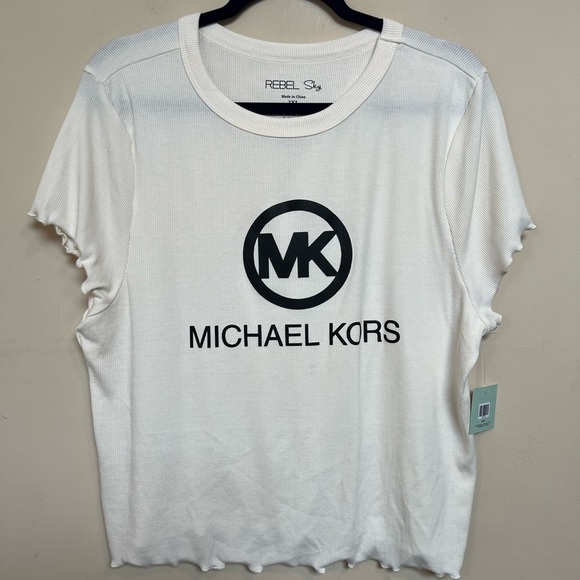 The Spring Shop White Fashion Graphic Ribbed Short Sleeve Tee - Picture 1 of 4